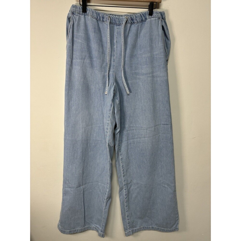 Zara Wide Leg Light Wash XL Pullstring Jeans High Waist Oversized - Picture 1 of 16